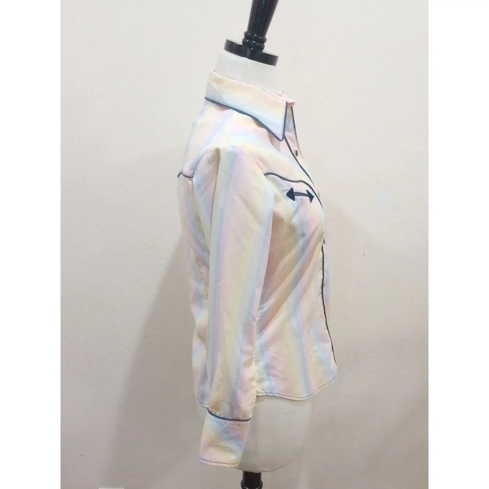 Pastel Striped Western Ranchwear Coastal Cowgirl Shirt Womens XS Girls Size 8/10